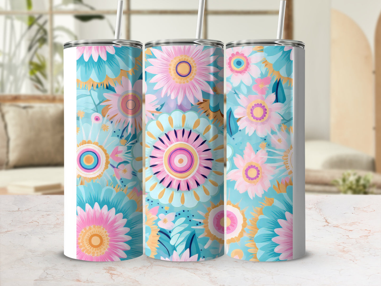 Vibrant Floral Pattern Skinny Tumblers Drinkware