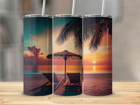 Beautiful Sunset Beach Scene Tumbler Set for Summer
