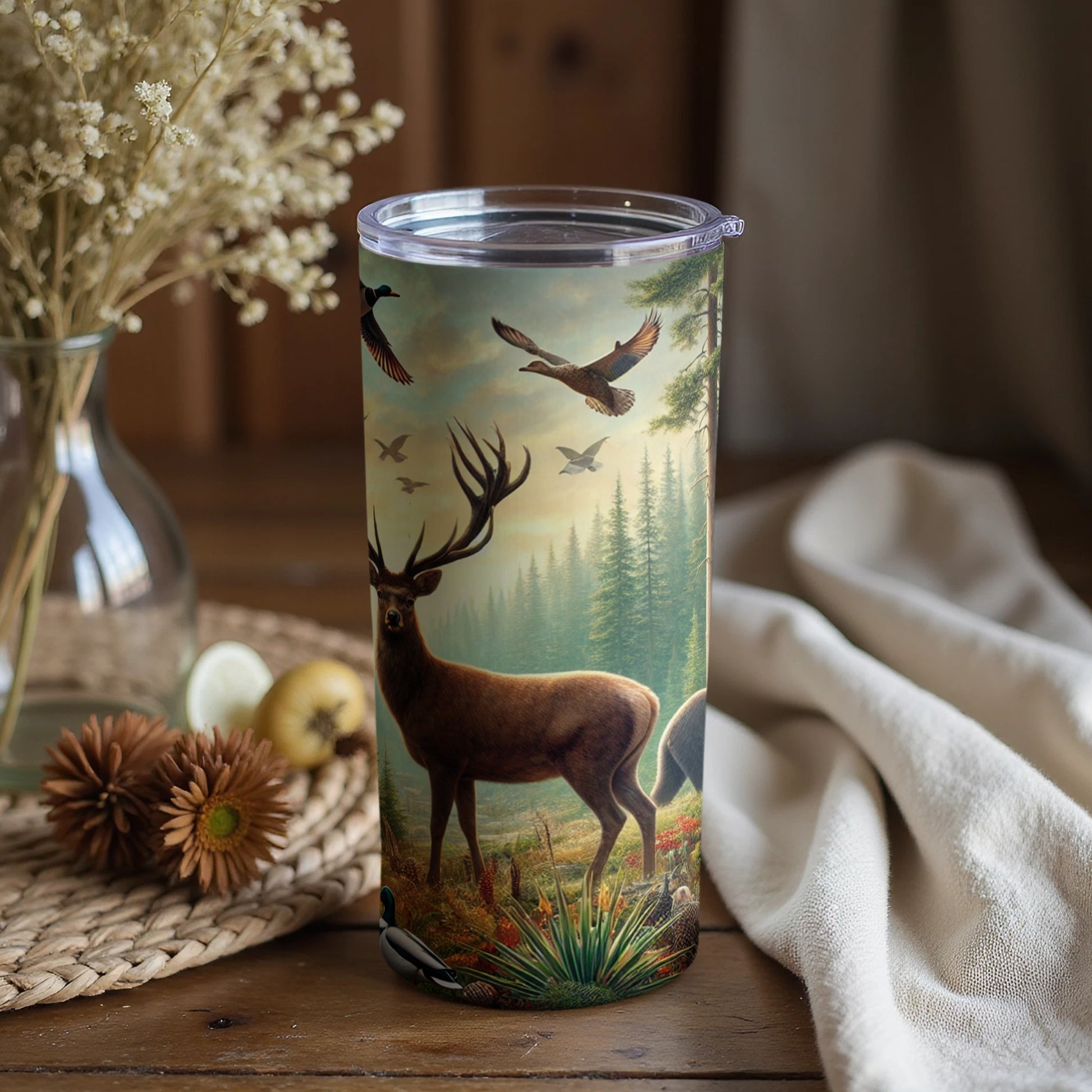 Majestic Forest Deer with Birds Insulated Tumbler