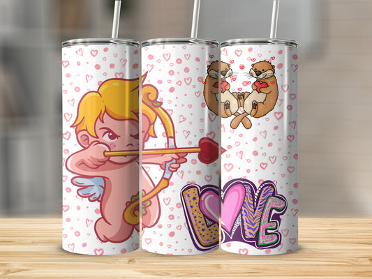 Cute Cupid and Otters Love Decorated Tumbler Set