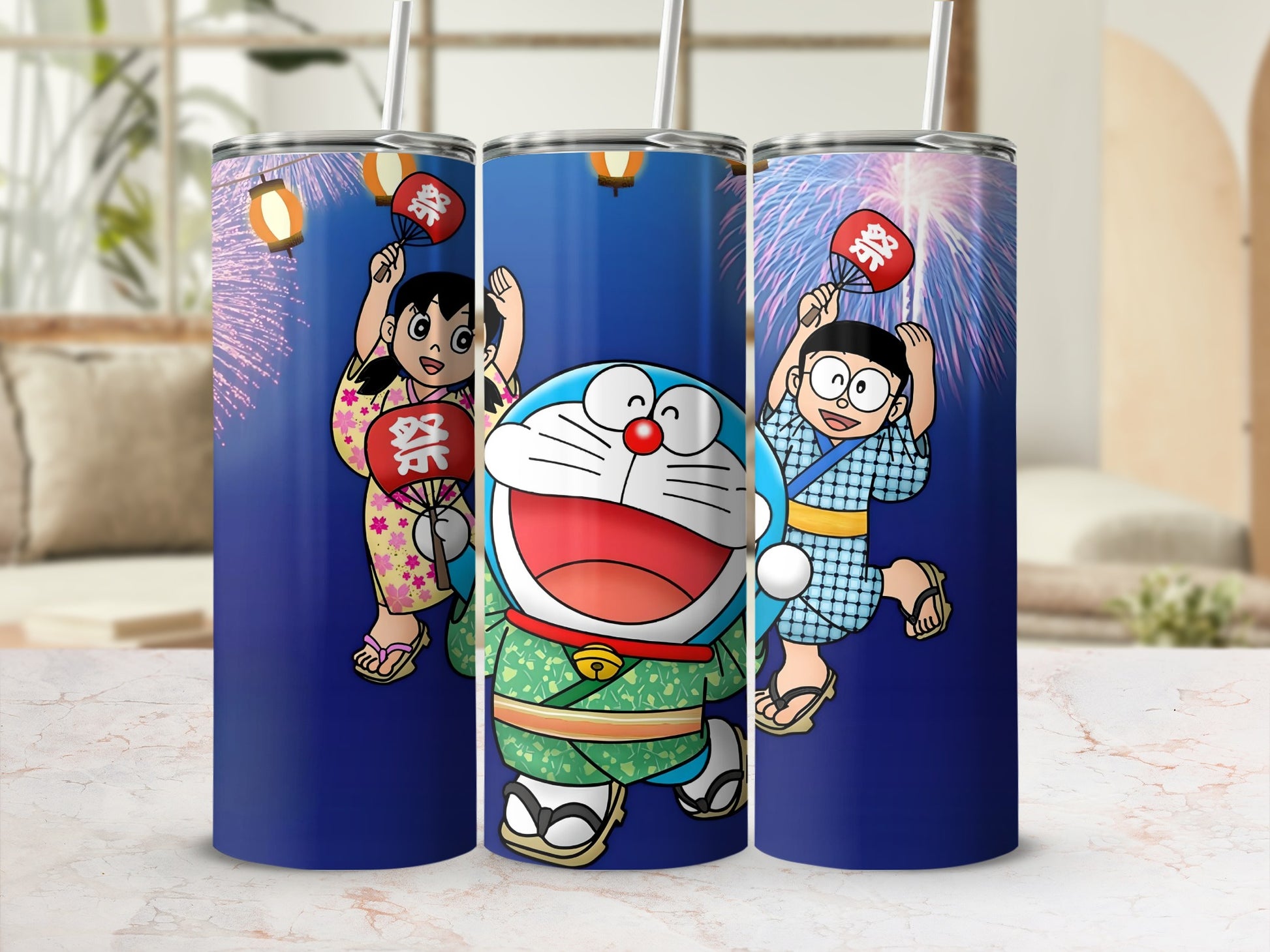 Vibrant Character Fireworks Celebration Tumbler