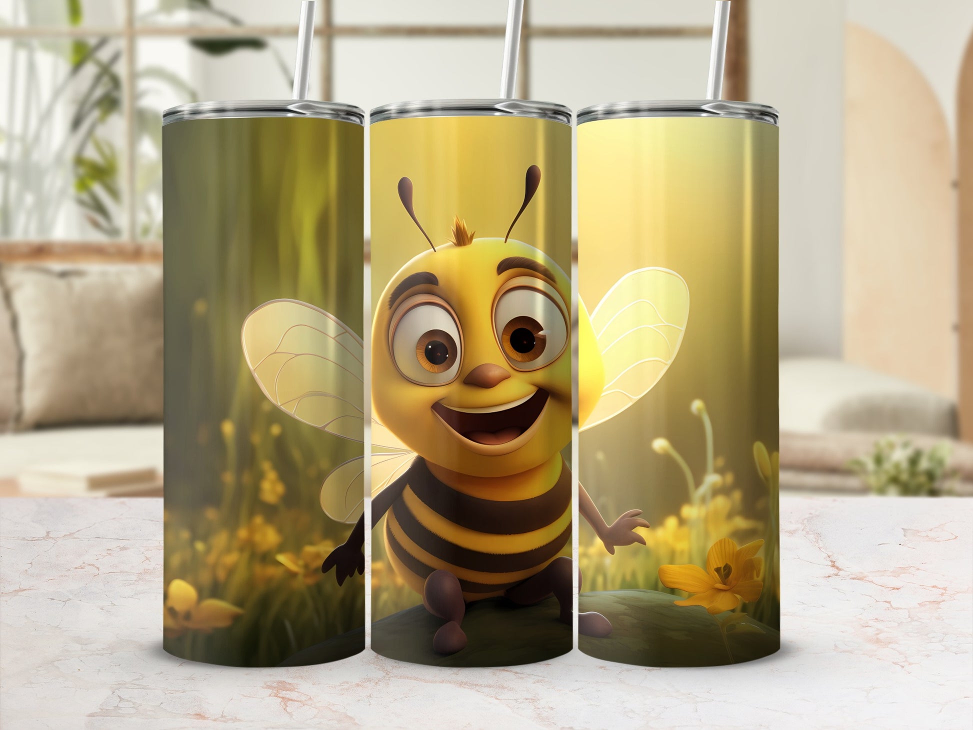 Cute Happy Cartoon Bee Sunny Garden Scene product type