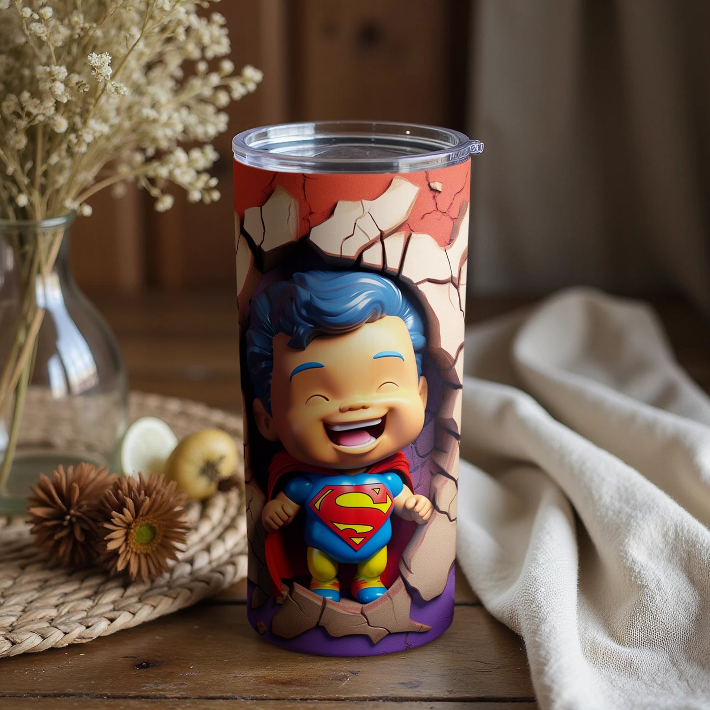 Fun and Colorful Superhero Kid Tumbler for Drinks