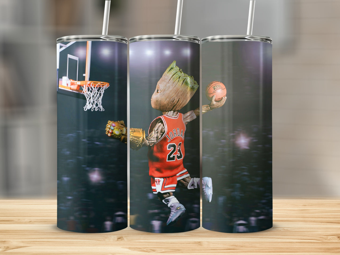 Groot As Jordan Number 23 With Infinity Gauntlet Tumblers
