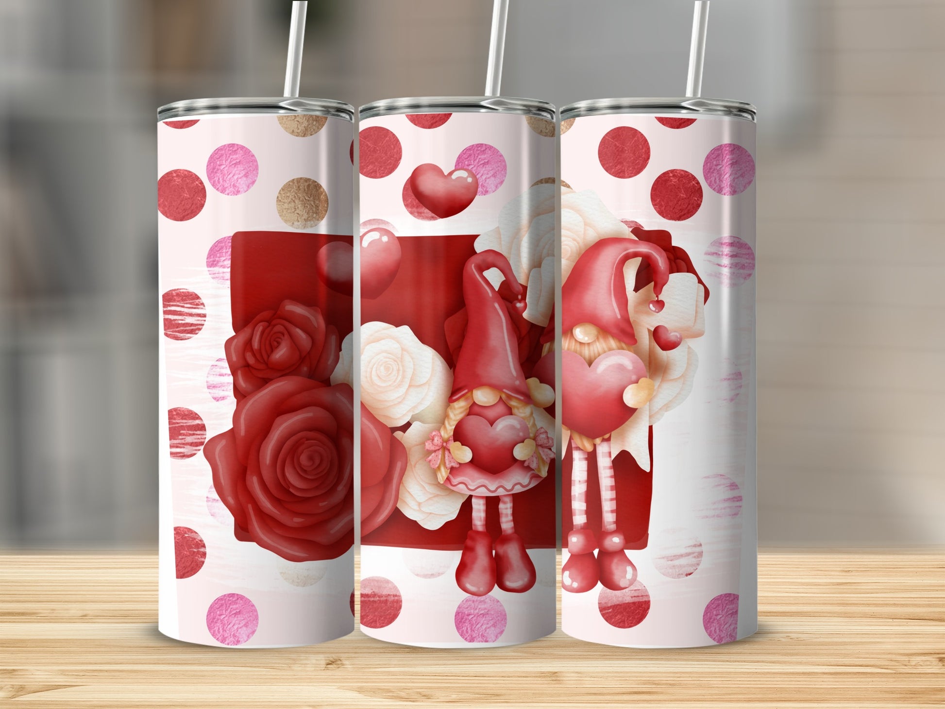 Cute Heart and Polka Dot Pattern Tumbler Design