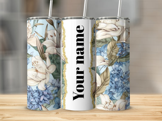 Personalized Floral Design Tumbler with Custom Name