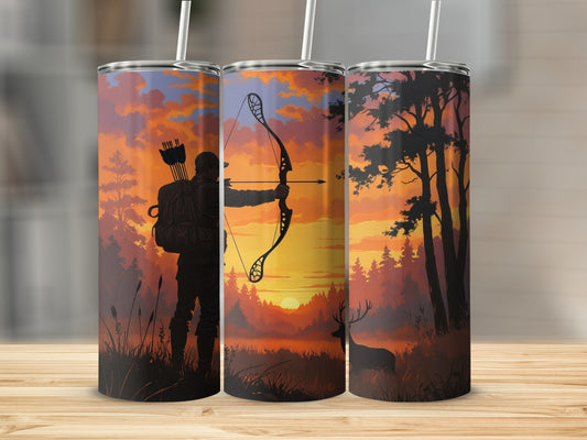 Archery Hunter Silhouette Sunset Scene Design Tumbler