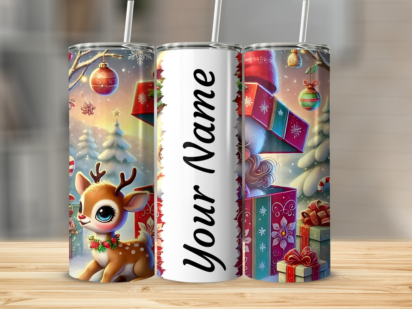 Personalized Festive Reindeer and Gifts Tumbler