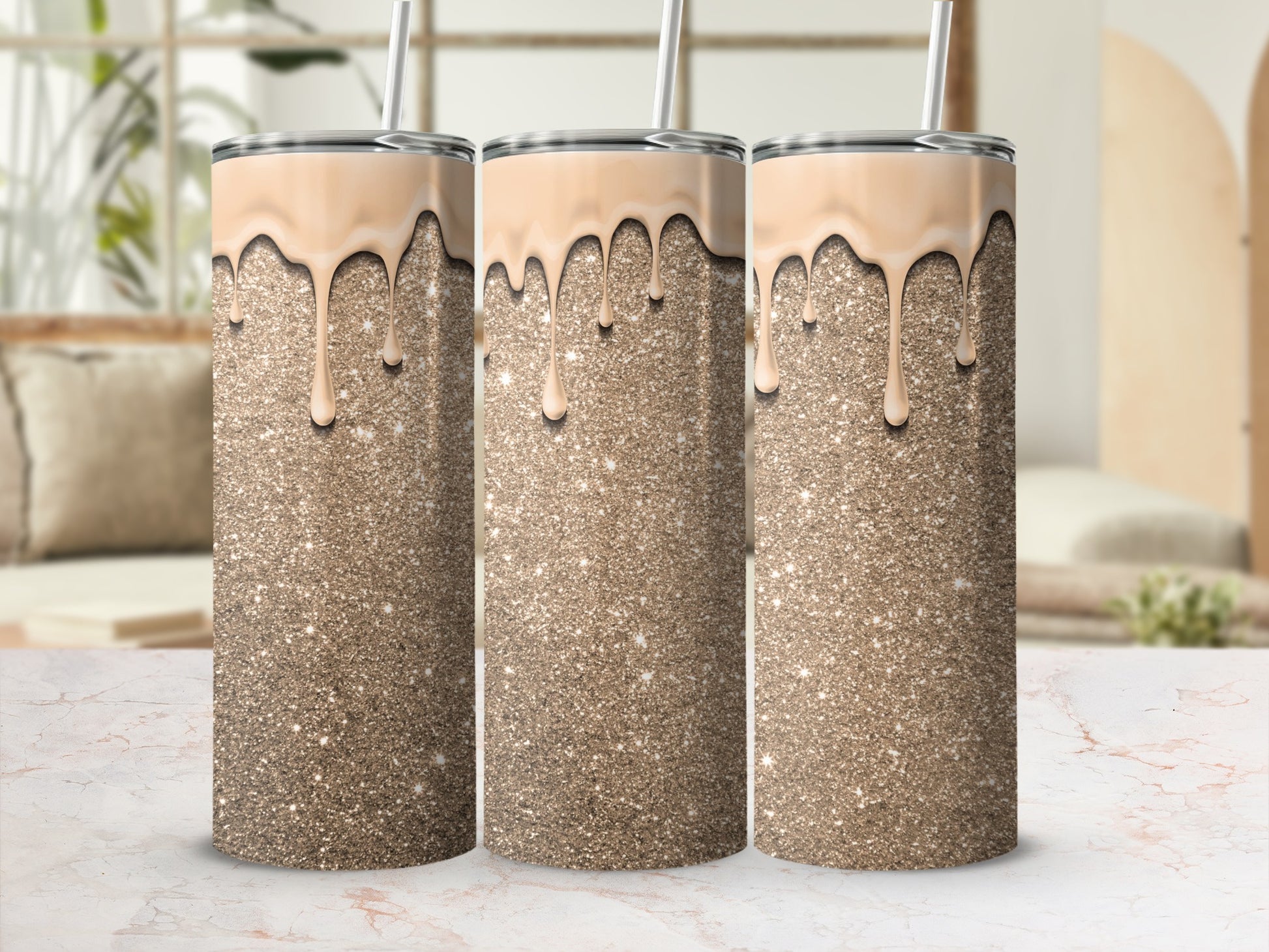 Glitter Dripping Luxe Tumbler with Straw Stunning Design