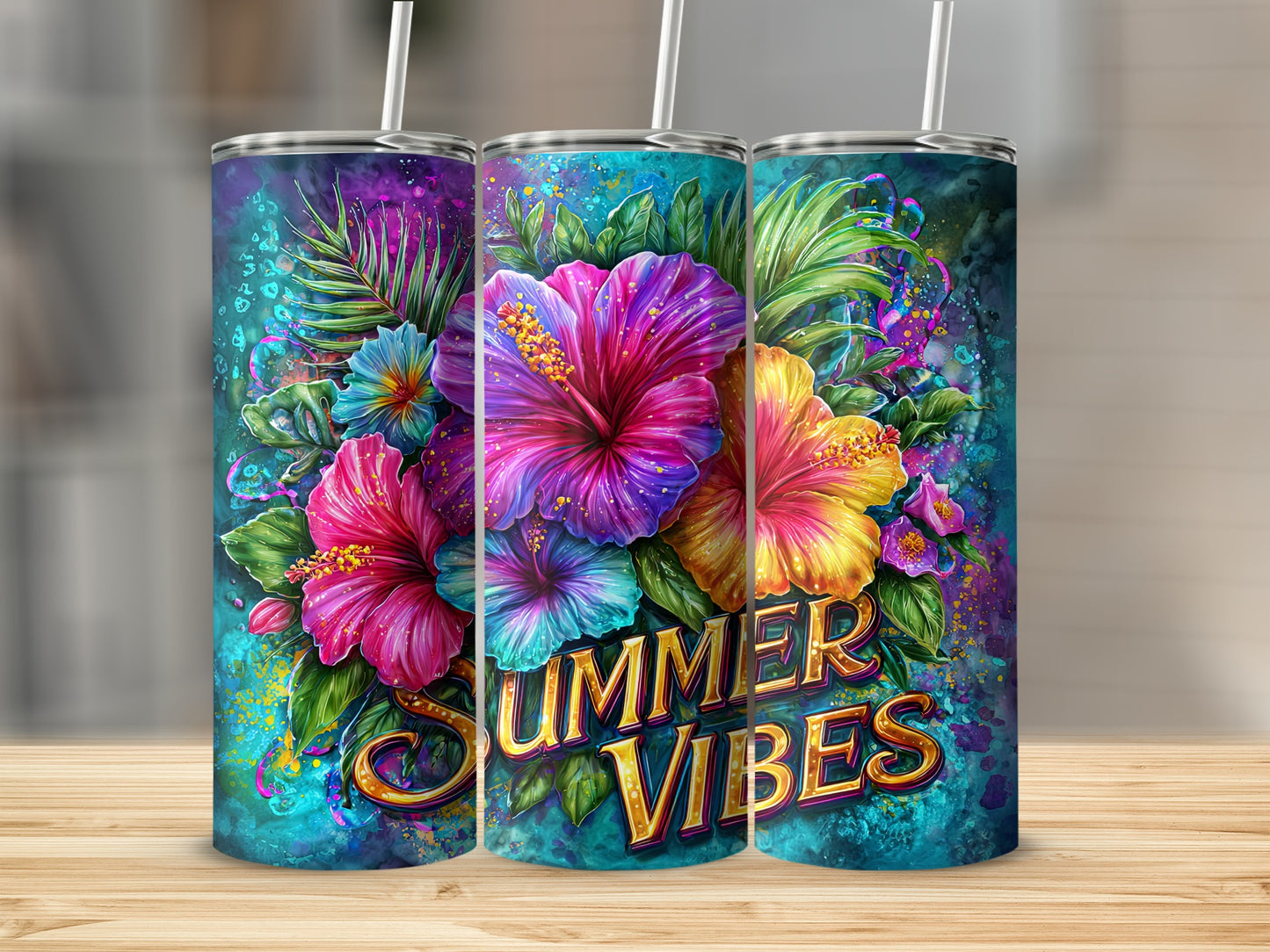 Bright Floral Summer Vibes Tumbler Design for Summer
