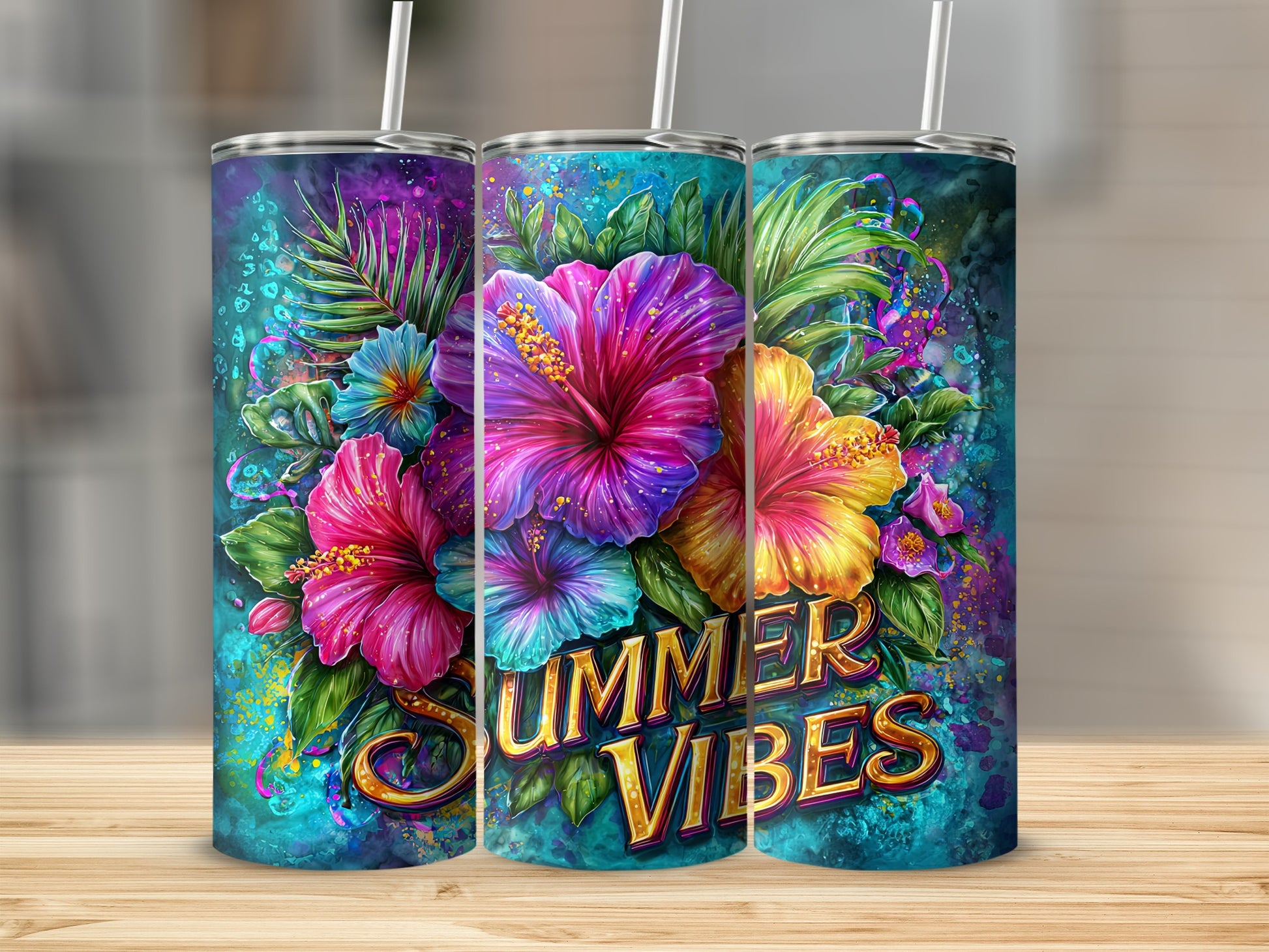 Bright Floral Summer Vibes Tumbler Design for Summer