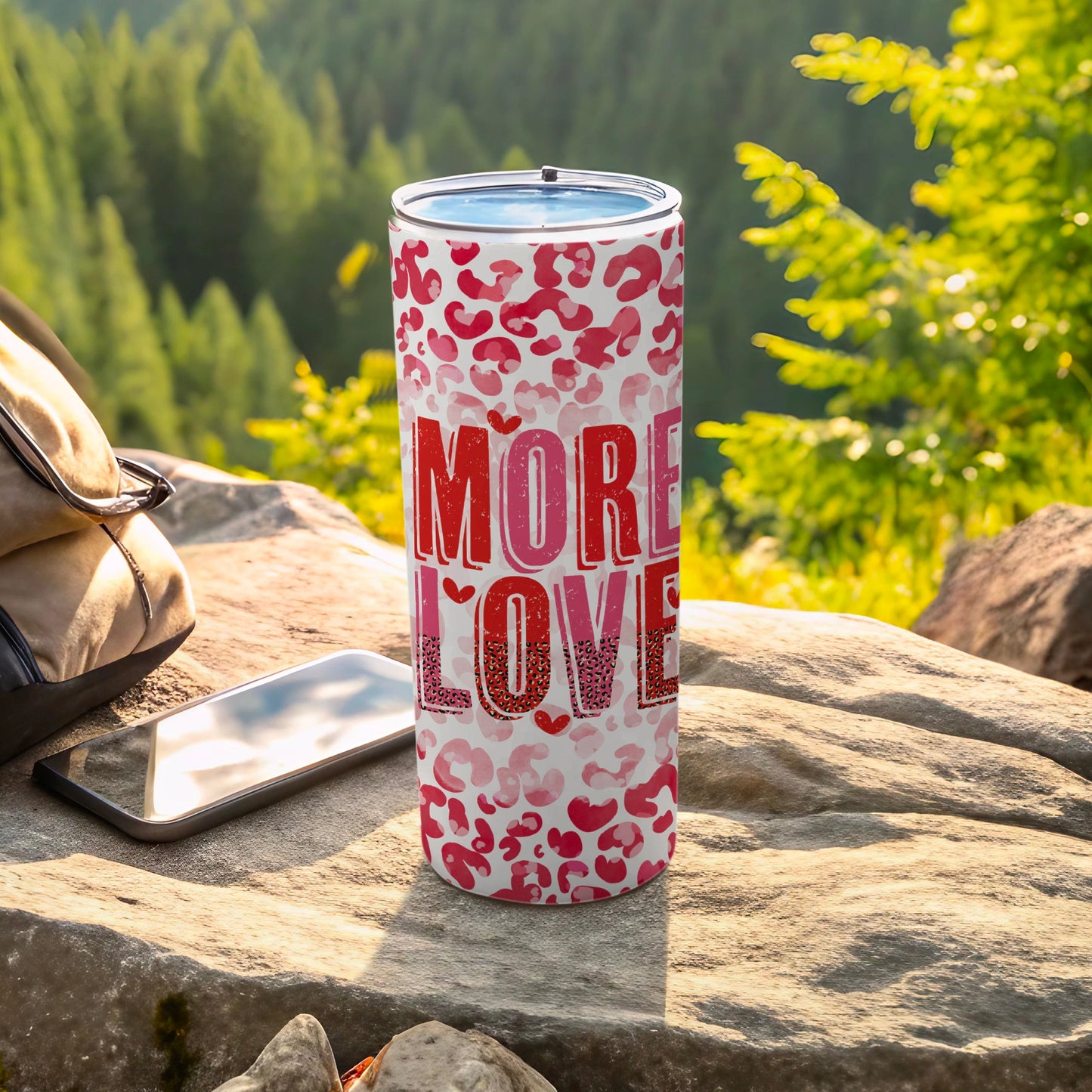 More Love Pink Leopard Print Travel Tumbler