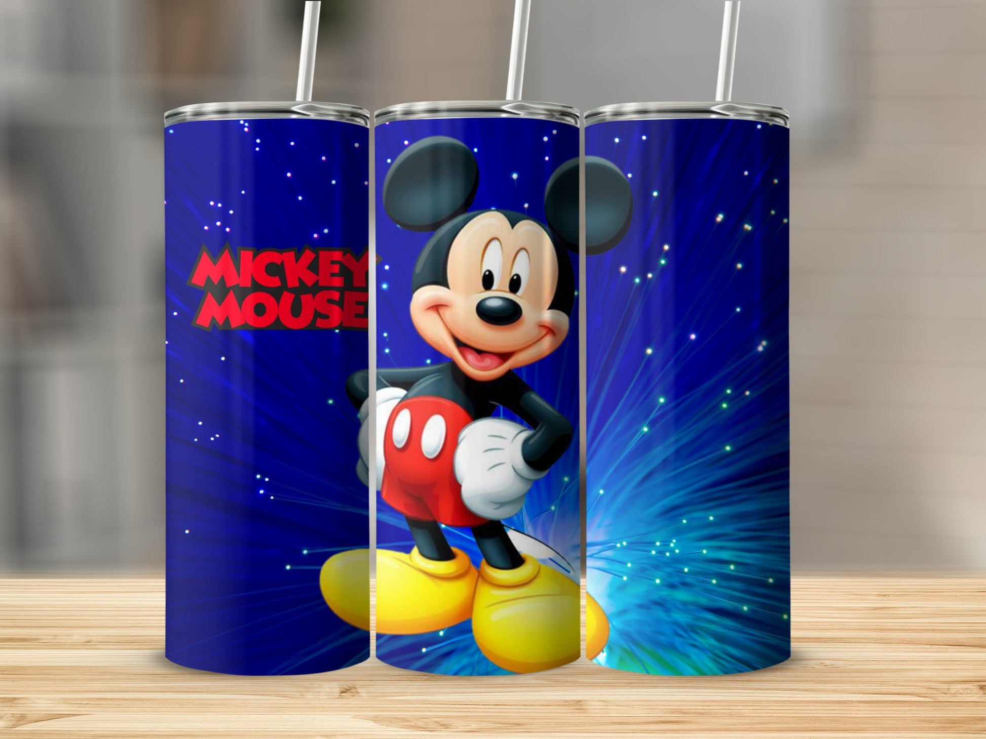 Mickey Mouse Tumbler with Vibrant Blue Background