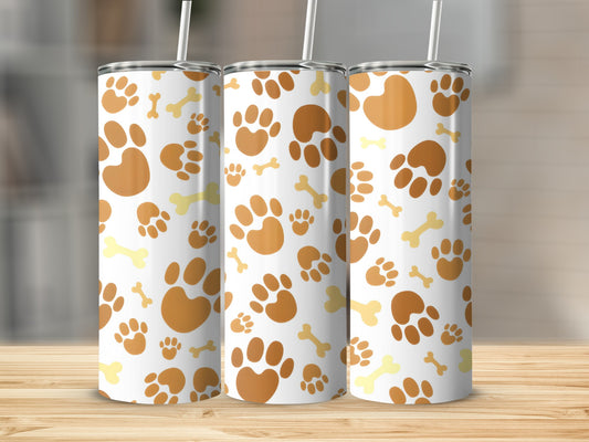 Paw Print and Bone Pattern Stainless Steel Tumbler