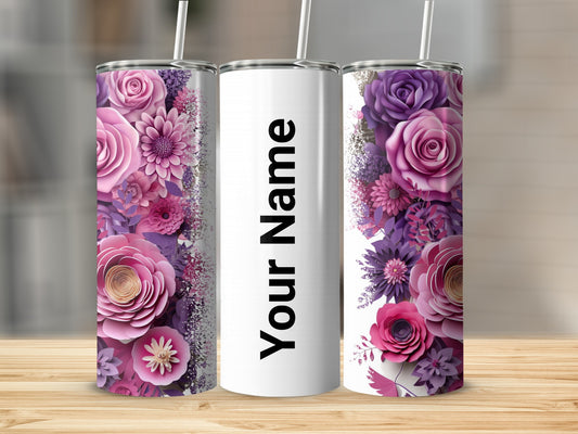 Personalized Floral Design Tumbler with Customizable Name