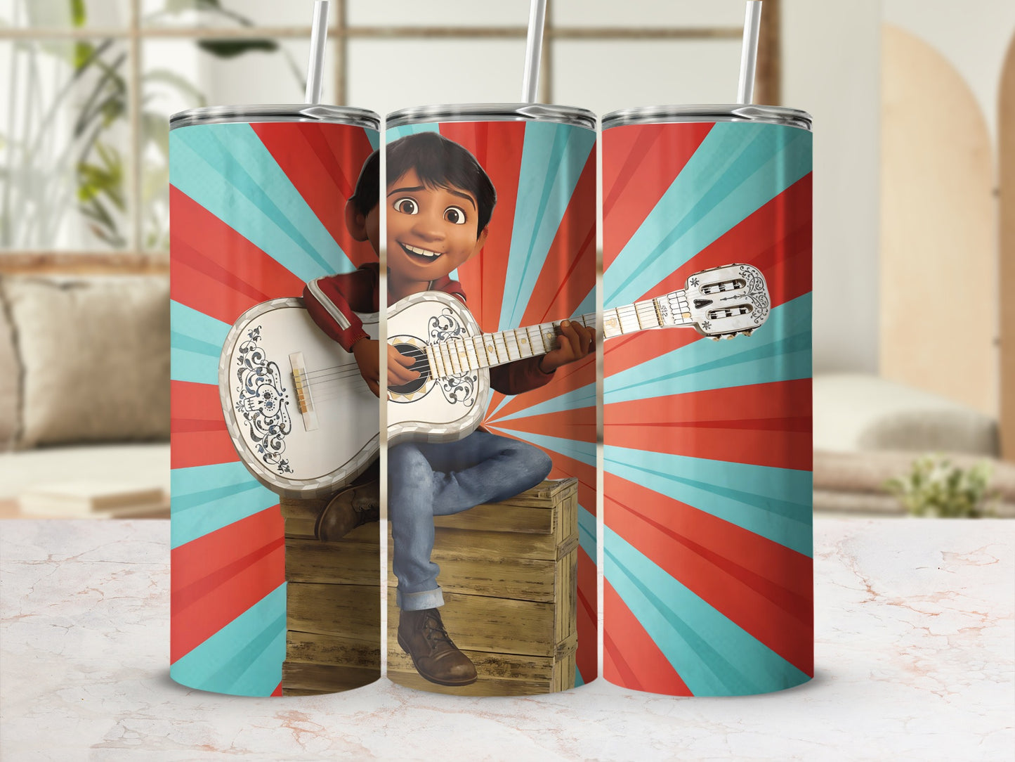 Bright and Vibrant Character Playing Guitar Tumbler