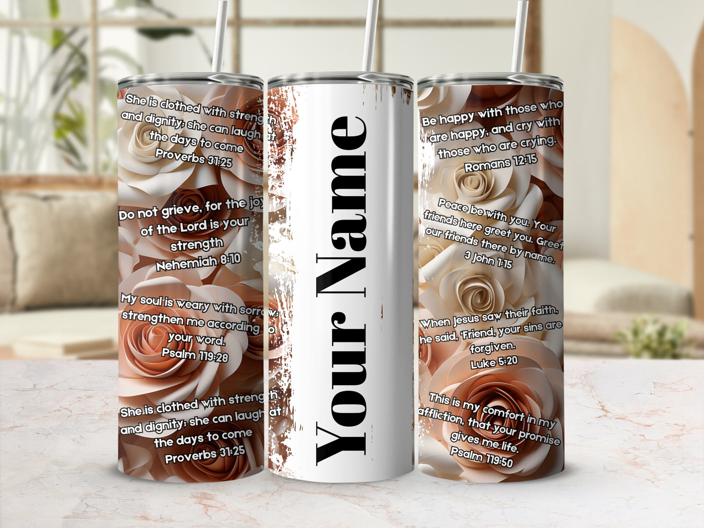 Custom Name Tumbler with Inspirational Bible Verses