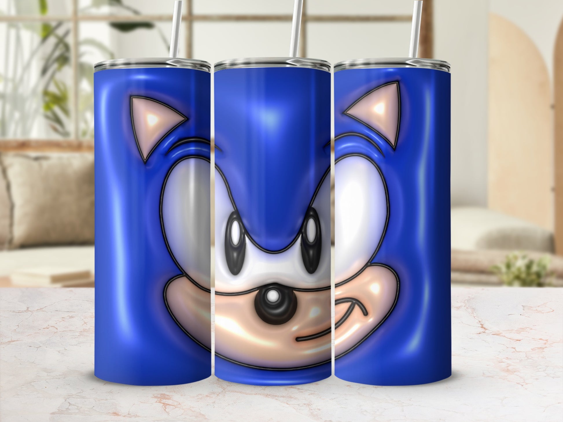 Blue Cartoon Character Face 20oz Tumbler Cup