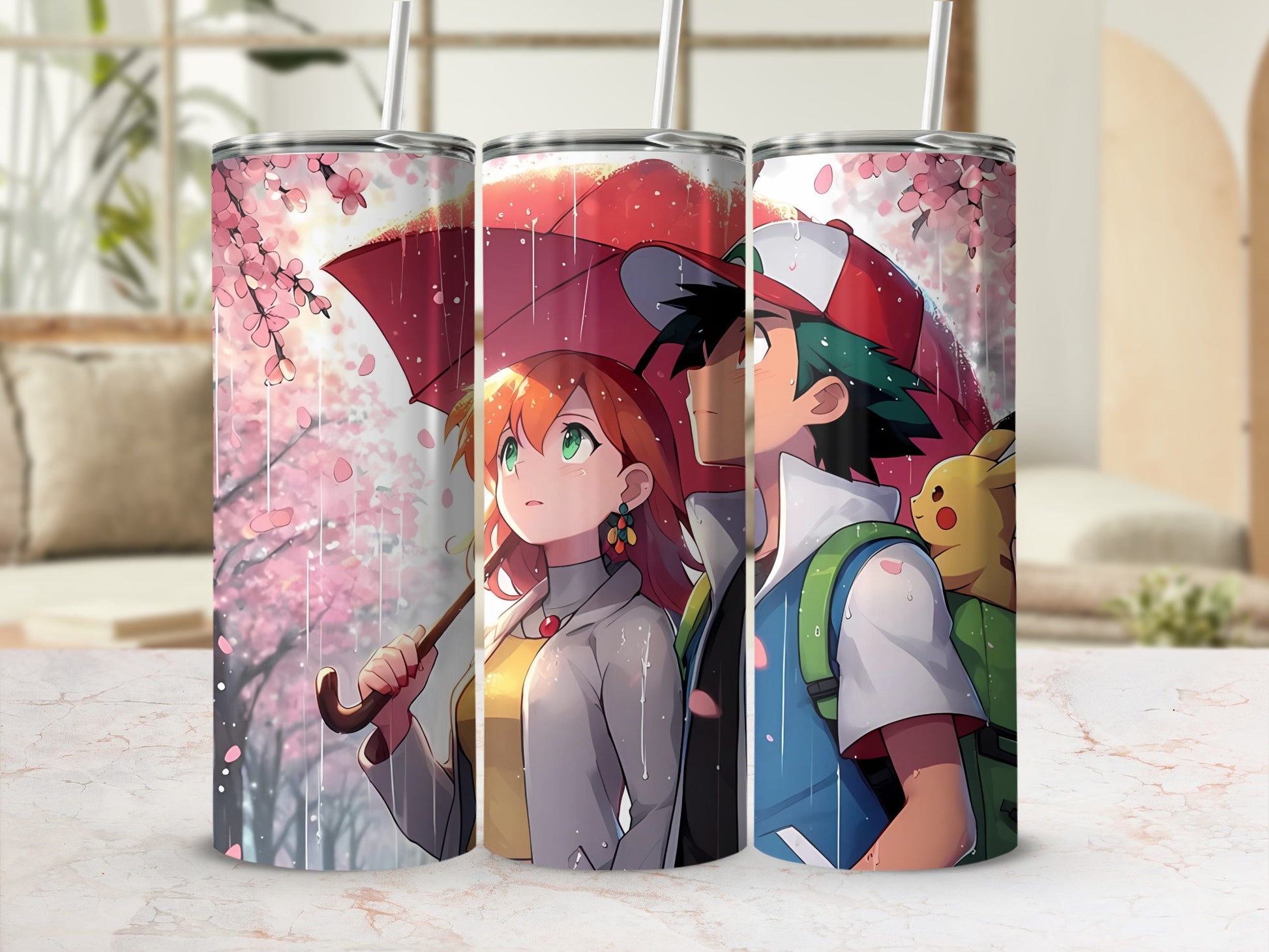 Anime Character Couple in Rain Artistic Tumbler