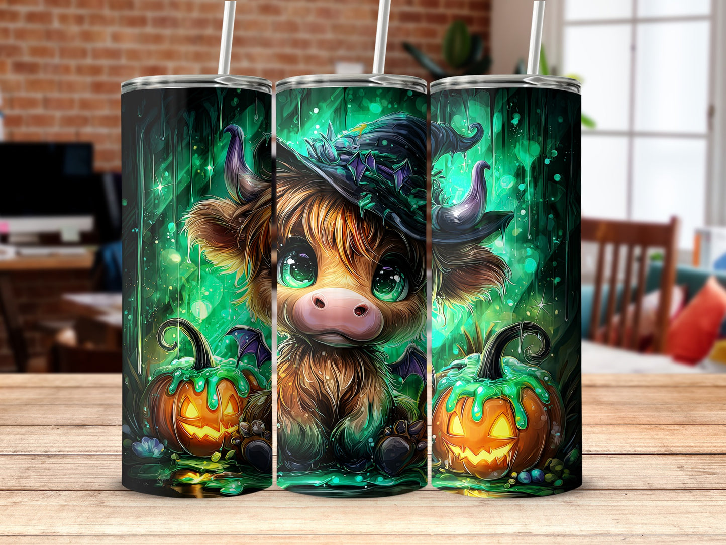 Cute Halloween Cow and Pumpkins Tumbler Design