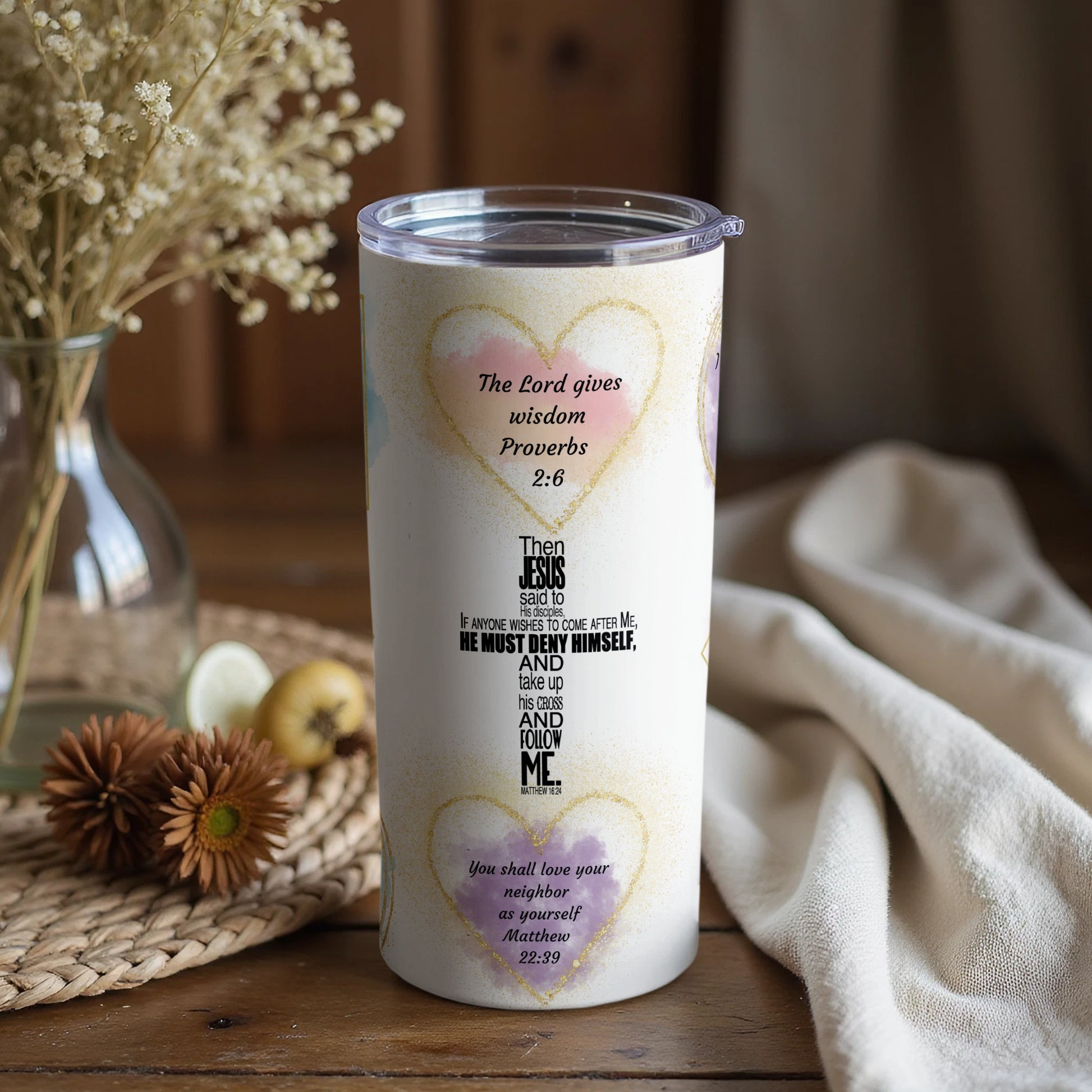 Inspirational Scripture Design Tumbler with Wisdom Quotes