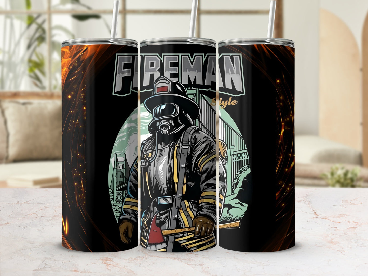 Fireman Style Illustrated Insulated Tumbler Cup