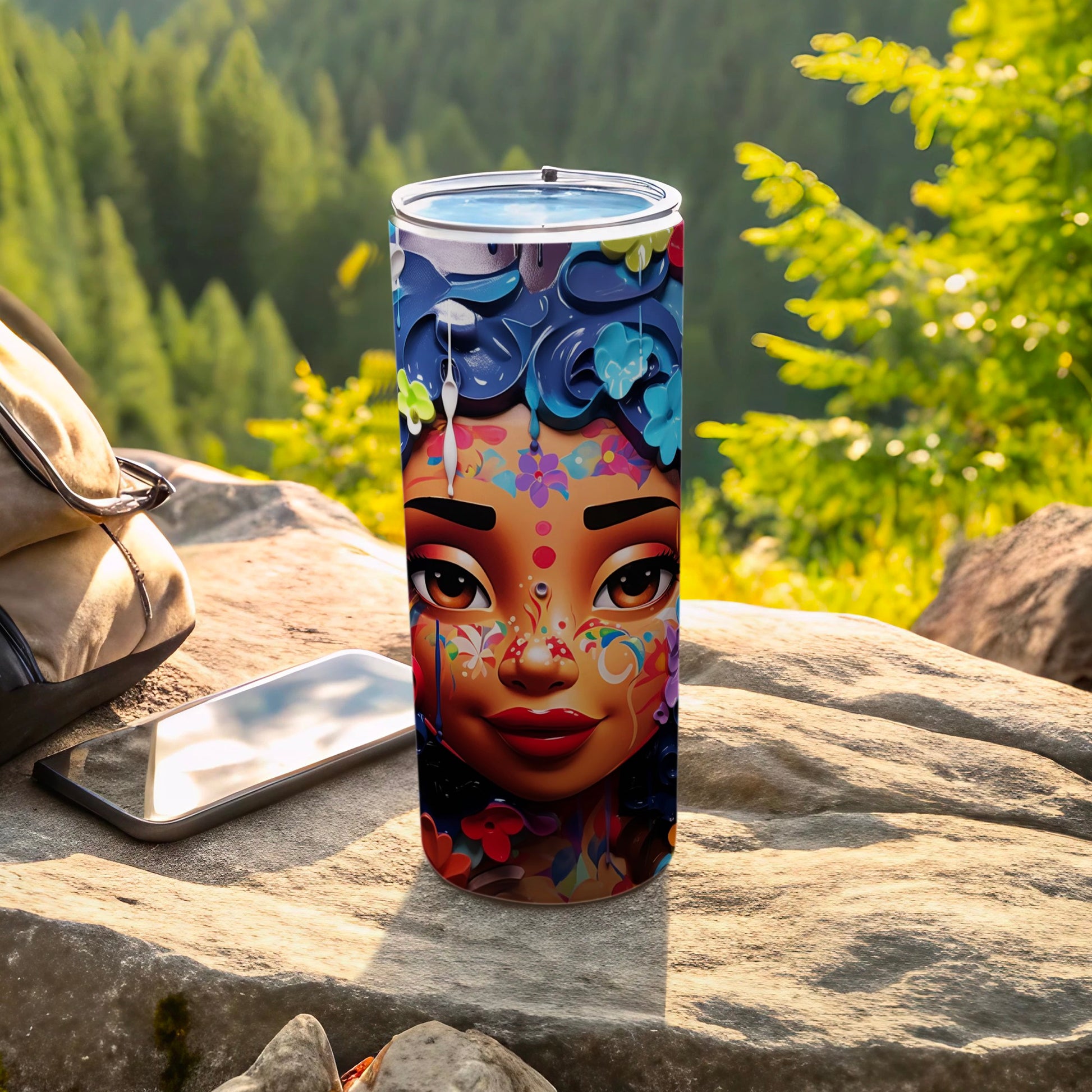 Vibrant Artistic Tumbler with Colorful Face Design