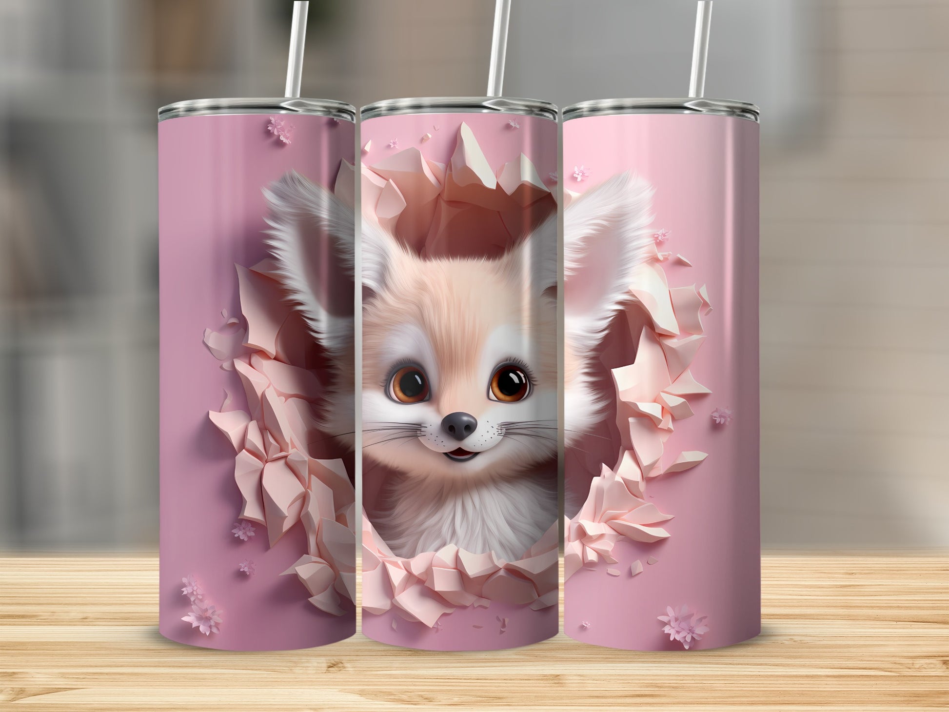 Adorable Fennec Fox Pink Tumbler for Cute Animal Lovers