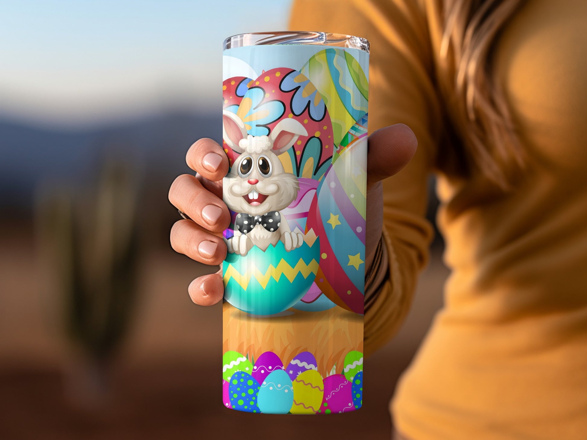 Colorful Easter Bunny and Eggs Tumbler Cup