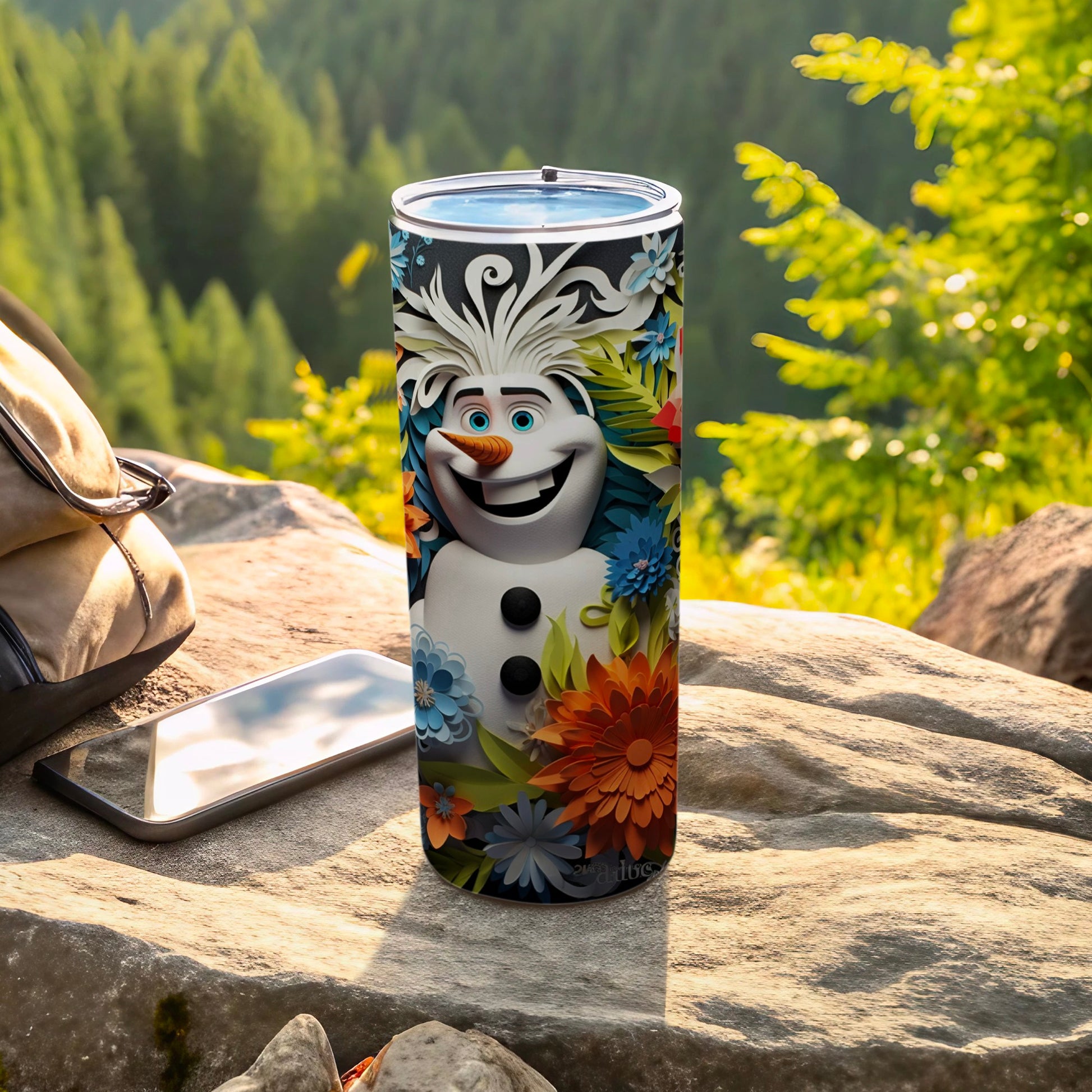 Colorful Snowman Floral Design Insulated Tumbler