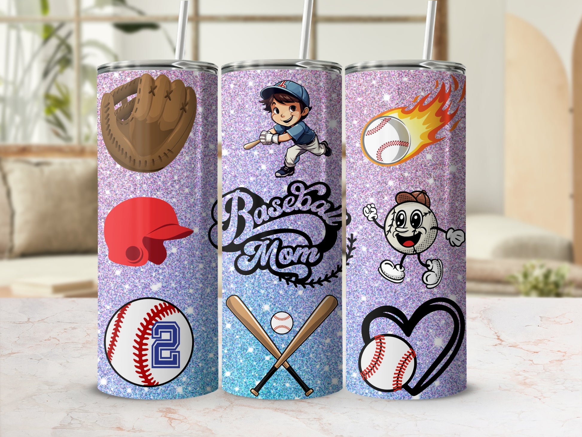 Baseball Themed Tumblers With Cute Illustrations