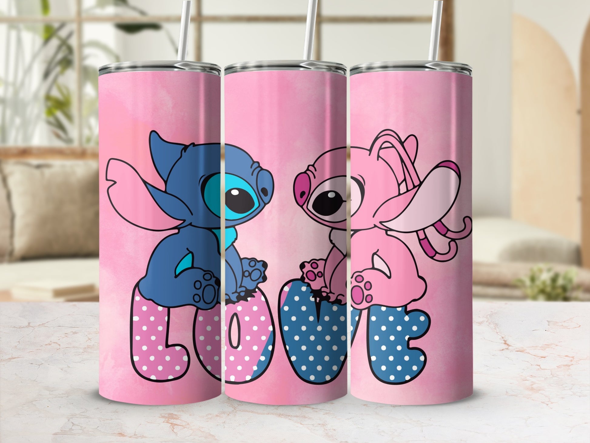 Cute Cartoon Characters with Love Tumbler Set