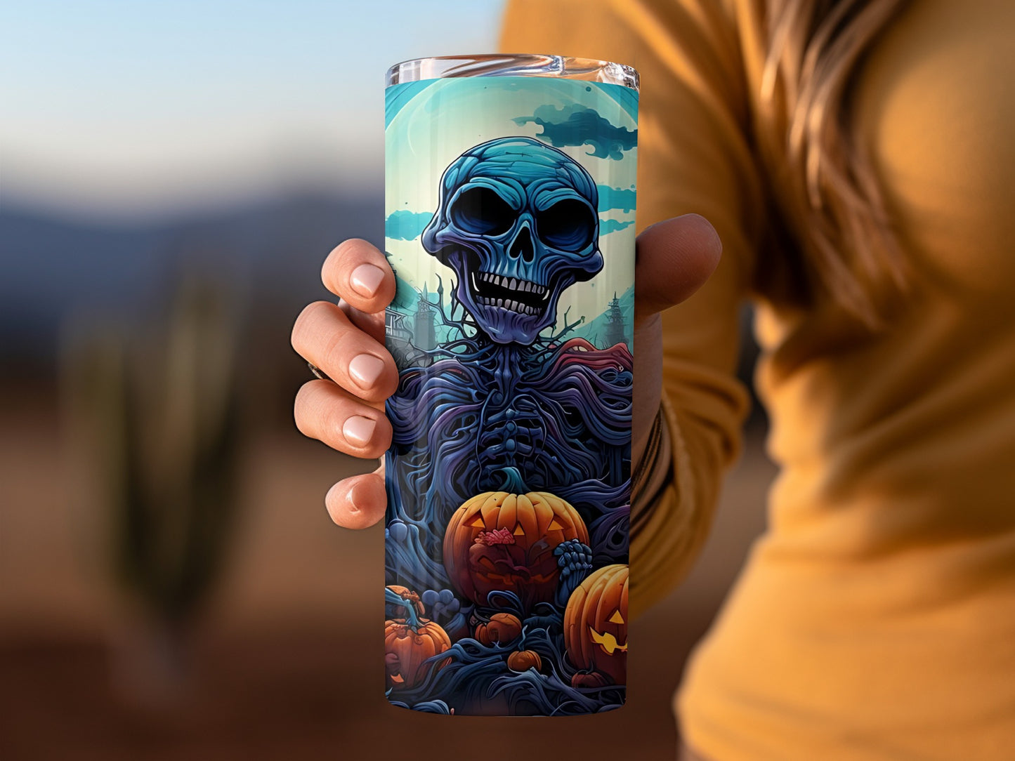 Halloween Skull and Pumpkins Design Tumbler product