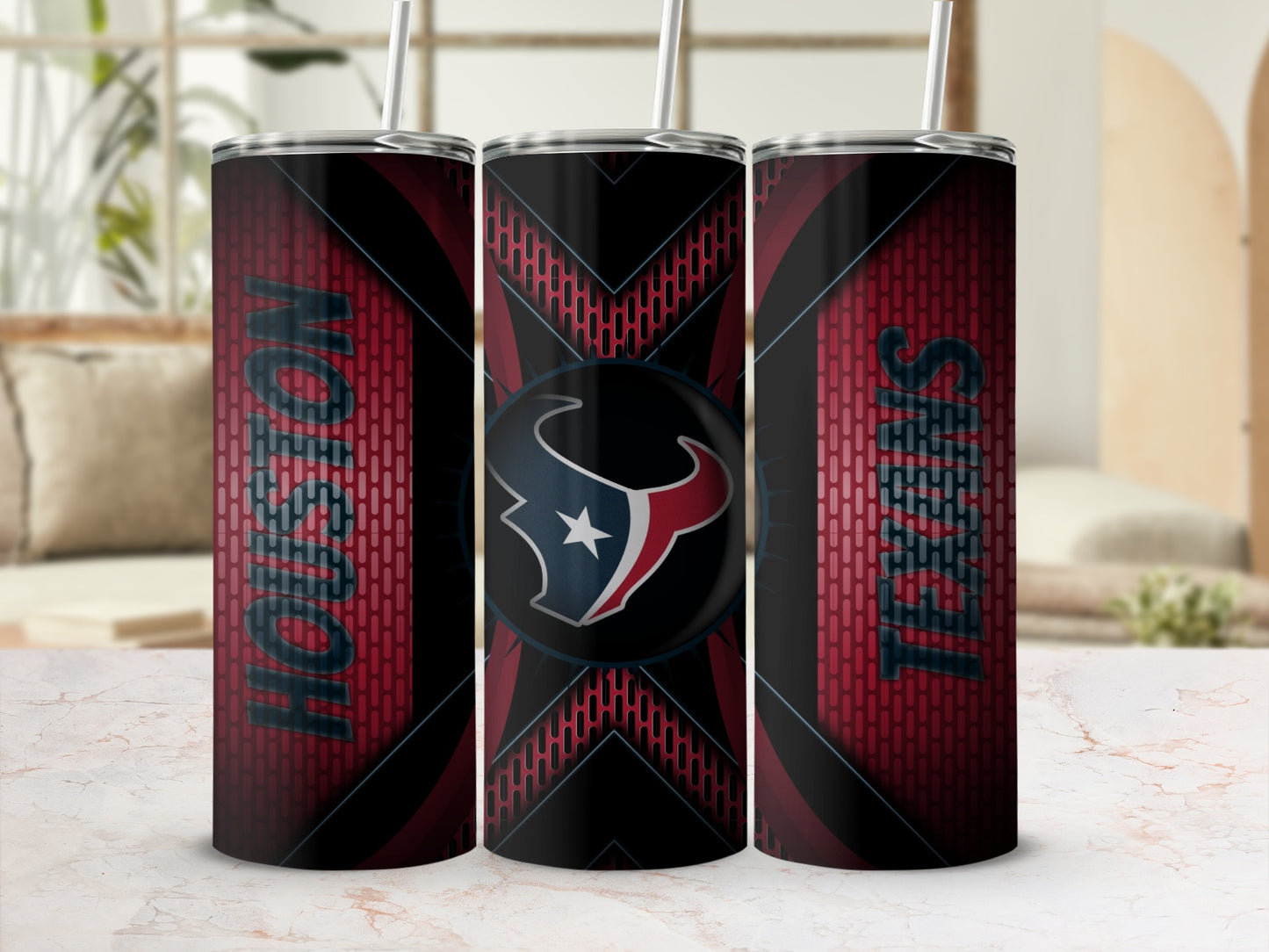 Houston Texans Red Black Background Textured Tumblers
