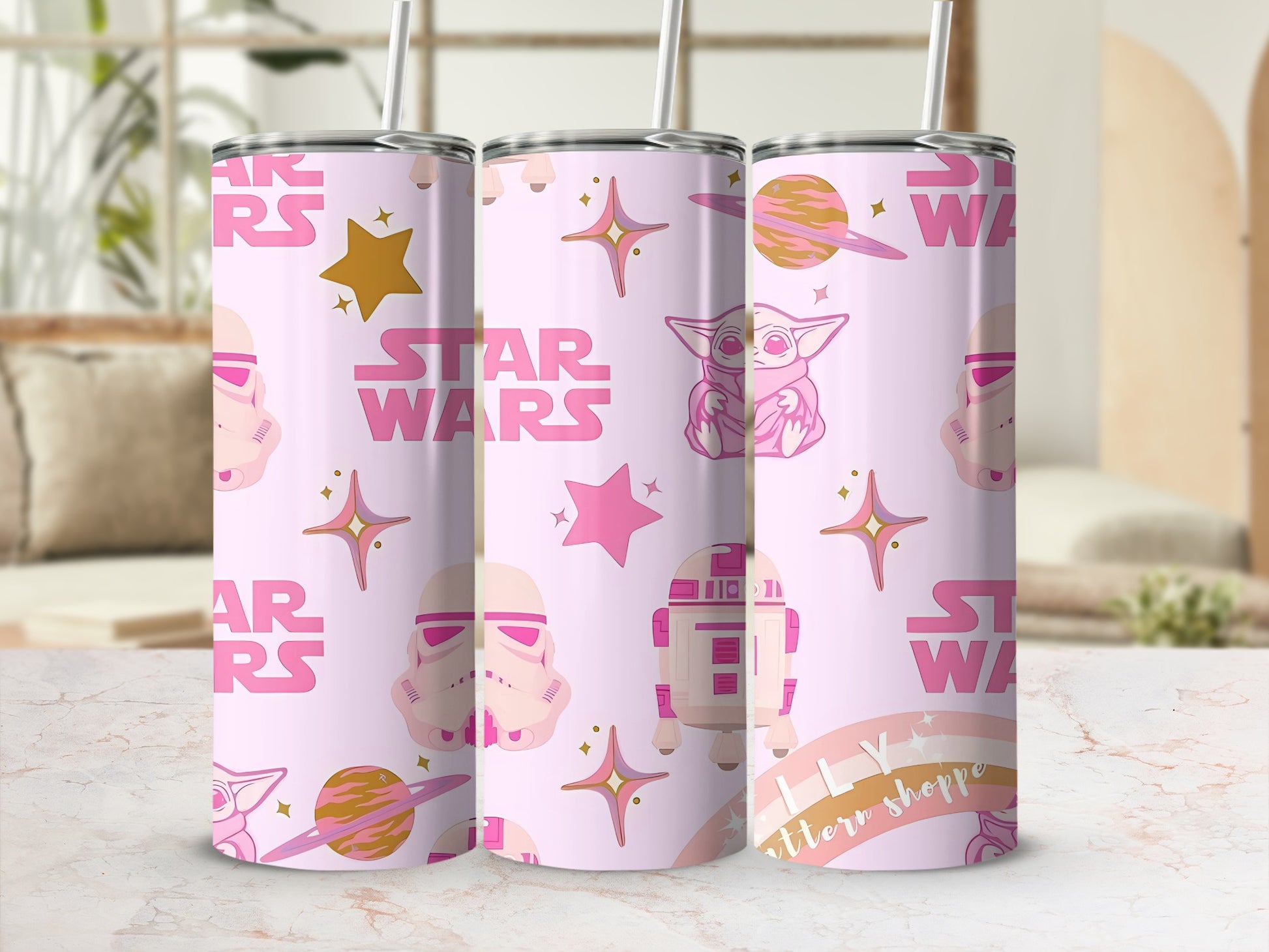 STAR WARS Pink Characters Pattern JILLYPATTERN SHOPPE tumbler
