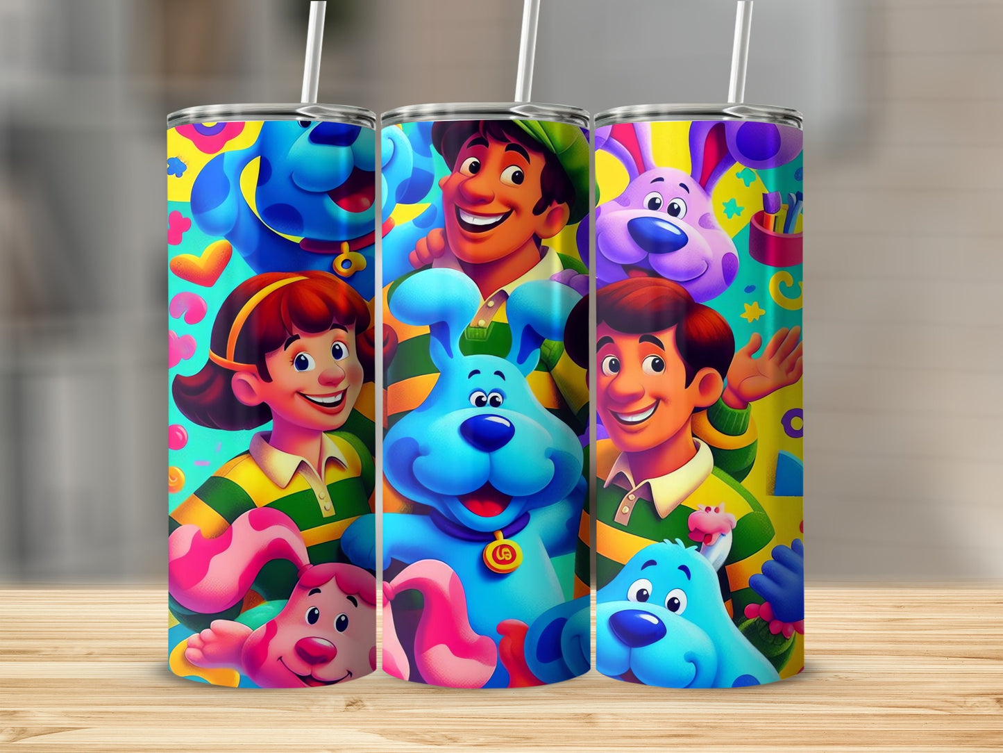 Colorful Character Print Tumbler with Straw Cup