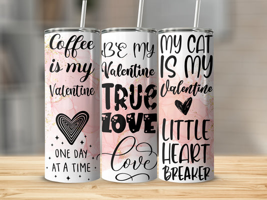 Coffee Be Mine True Love Cat Valentine Tumbler Set