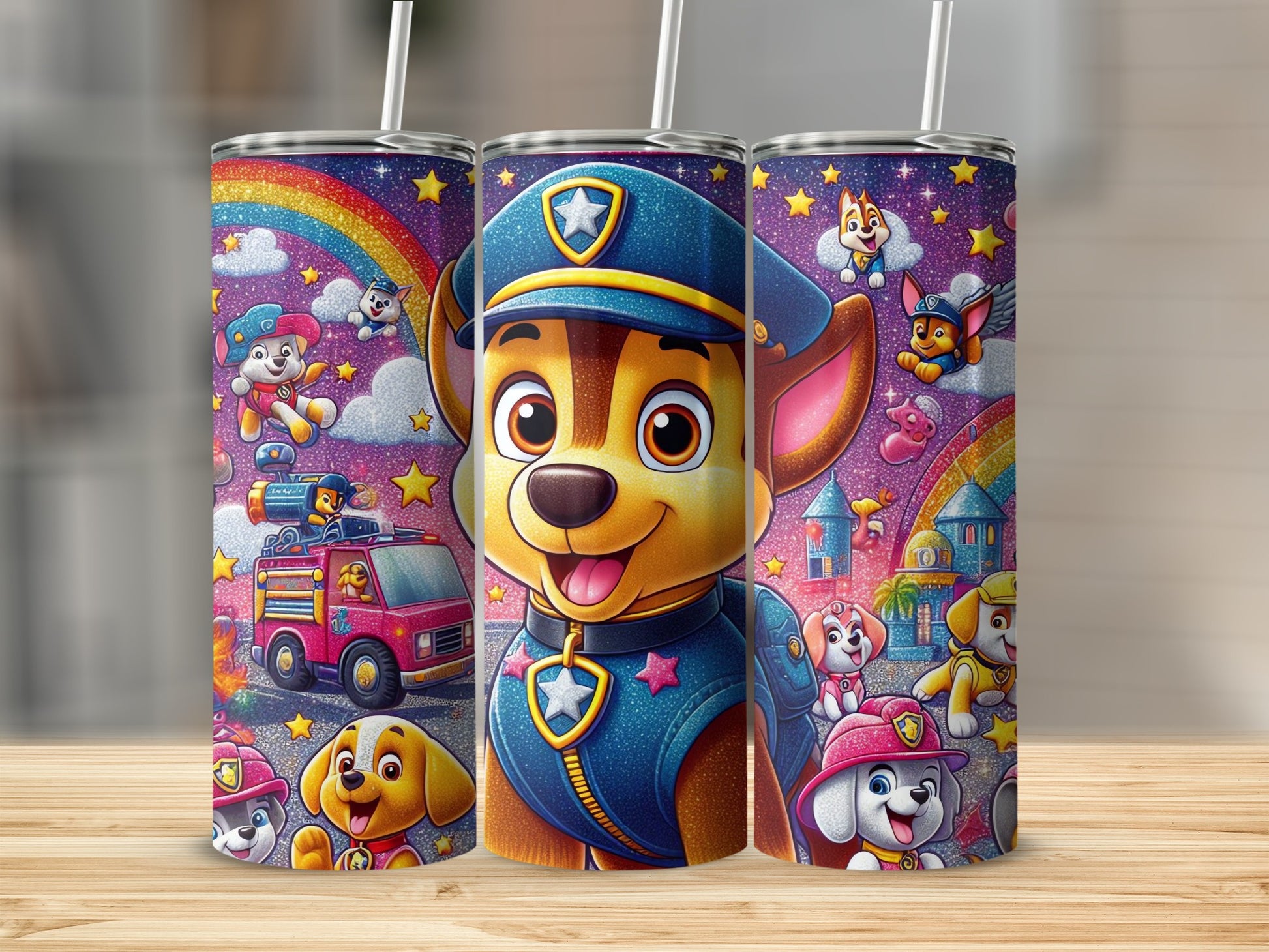 Colorful Cartoon Dog Characters Thin Tumbler Cups Set