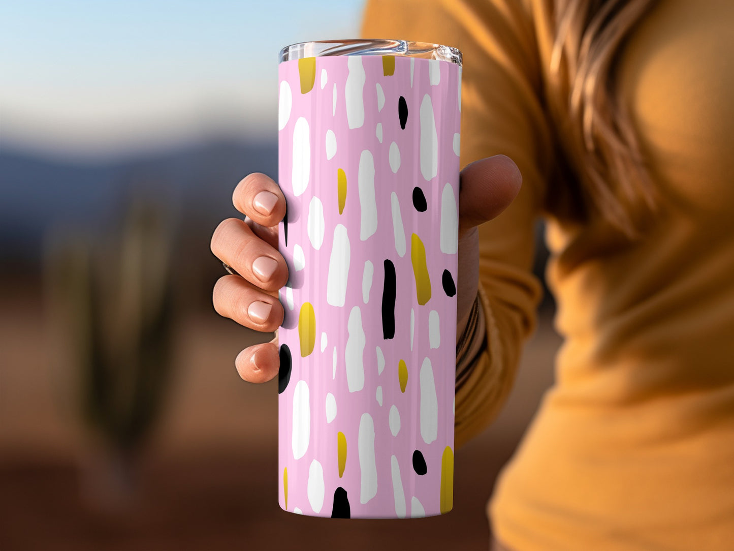 Abstract Pink and White Pattern Travel Tumbler