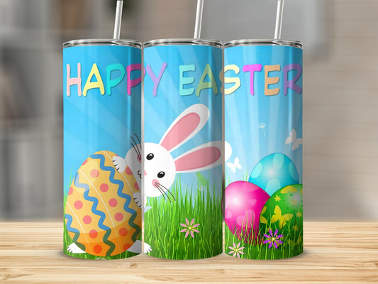 Colorful Happy Easter Bunny and Eggs design tumbler