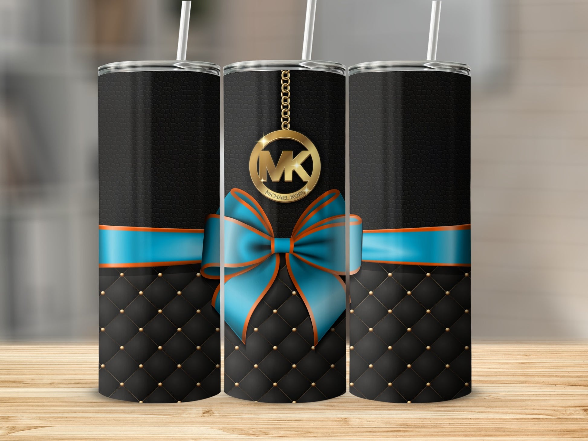 Elegant Black and Blue Tumbler with Gold Accents Design