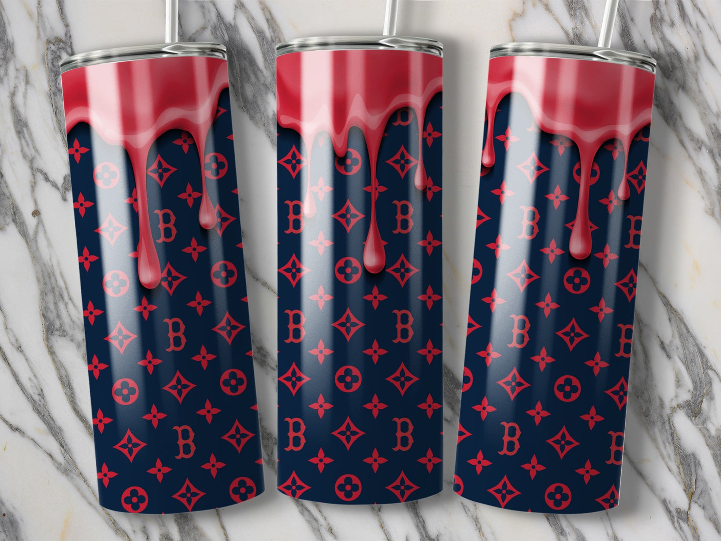 Red Drip Design Over Boston Baseball Pattern Tumblers