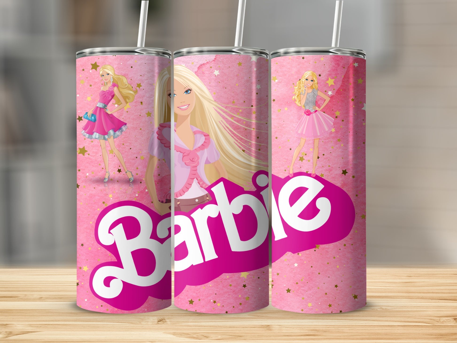 Barbie Dolls Pink Glittery Stars Tumbler