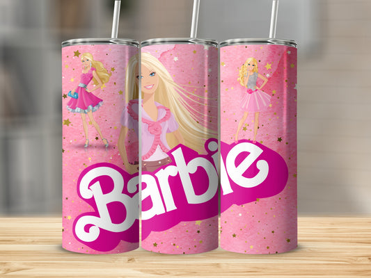 Barbie Dolls Pink Glittery Stars Tumbler
