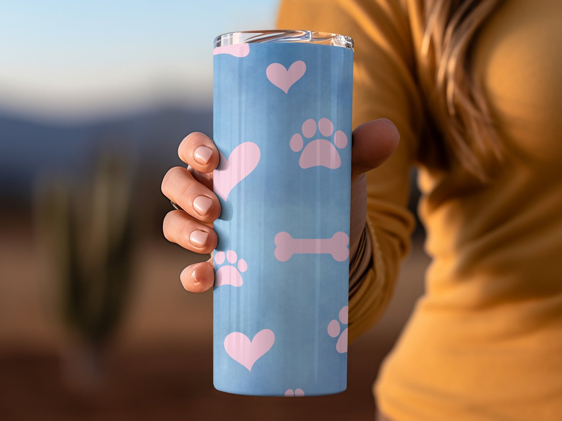 Paw Prints Hearts and Bones Design Travel Mug