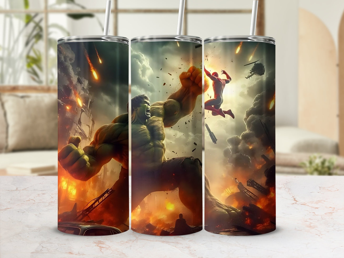 Superhero Battle Scene Insulated Tumbler Flask