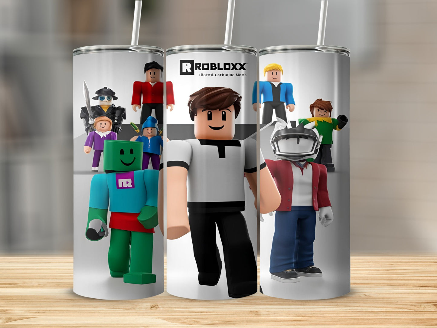 Roblox characters with R logo on a white background.
