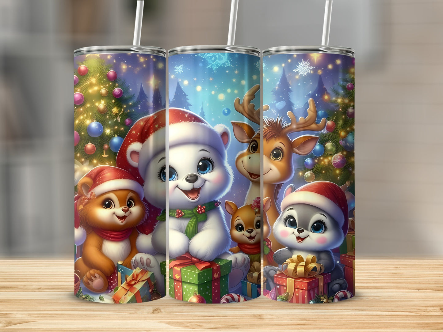 Christmas Animal Characters Tumbler with Holiday Gifts