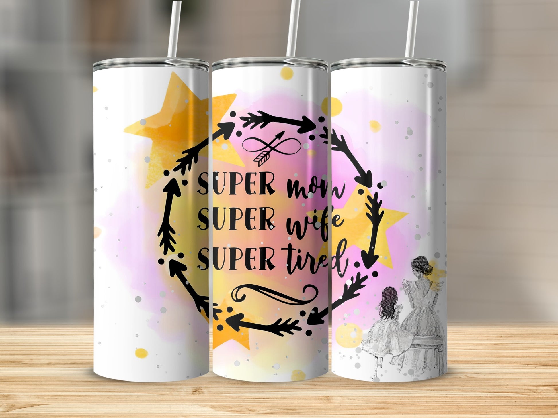 Super Mom Super Wife Super Tired Travel Mug Design