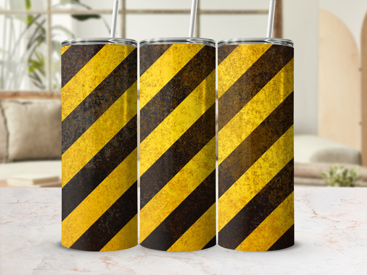 Distressed Yellow Black Striped Hazard Caution Tumbler product type